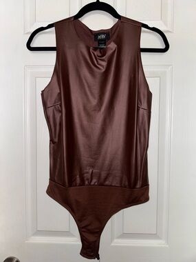 Brown Faux Leather Tank Sleeveless bodysuit